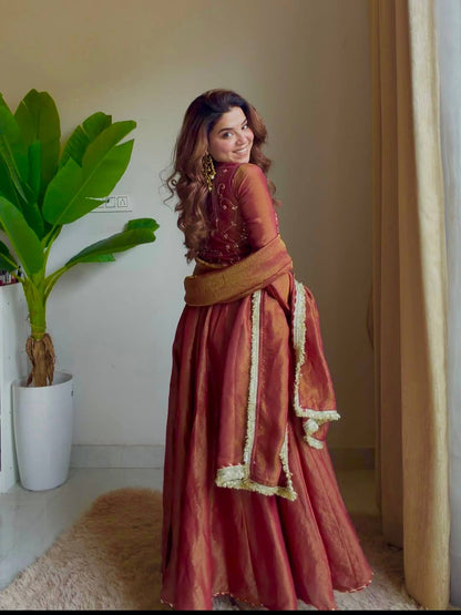 Regal Maroon Embroidered Anarkali Gown with Matching Dupatta and koti work