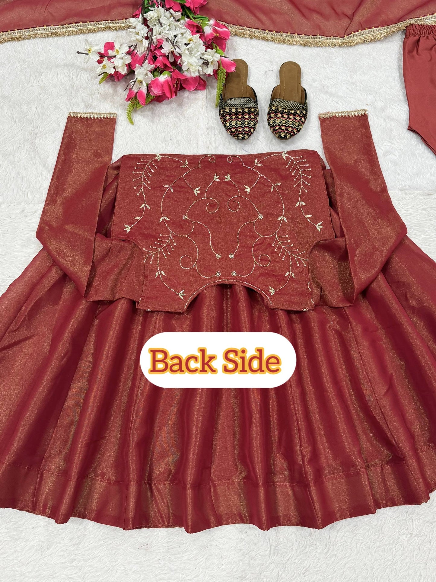 Regal Maroon Embroidered Anarkali Gown with Matching Dupatta and koti work