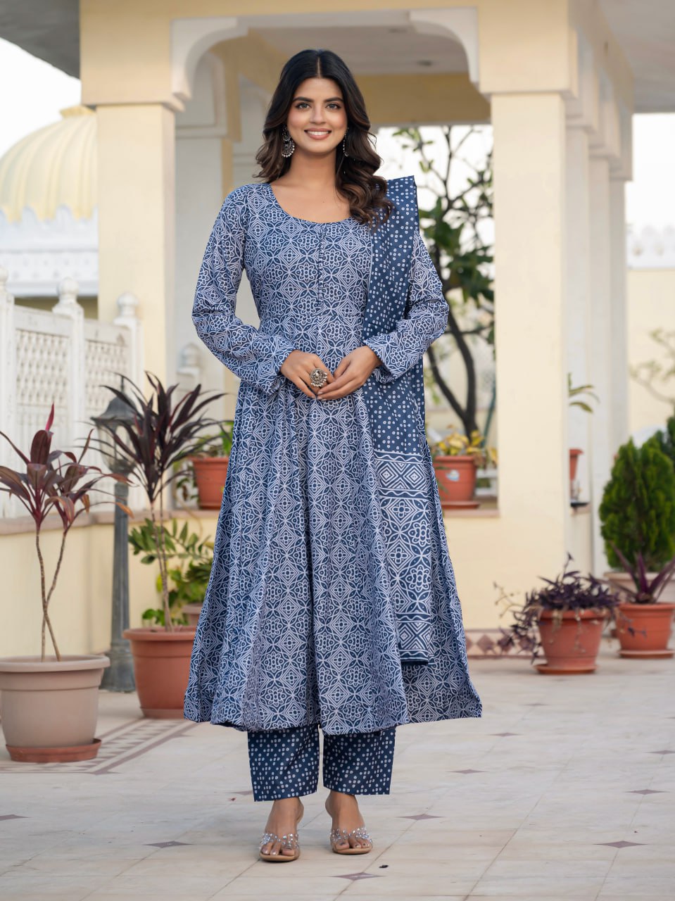 Muslin Cotton Anarkali Dress for Wedding & Festive Occasions with Dupatta