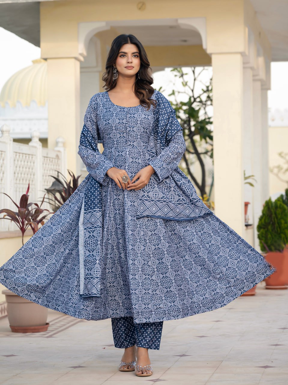 Muslin Cotton Anarkali Dress for Wedding & Festive Occasions with Dupatta