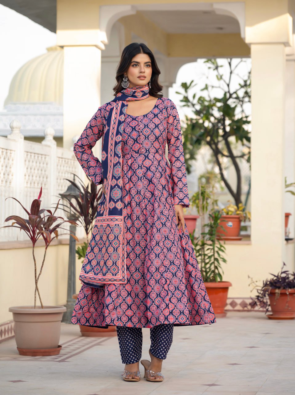 Muslin Cotton Anarkali Dress for Wedding & Festive Occasions with Dupatta