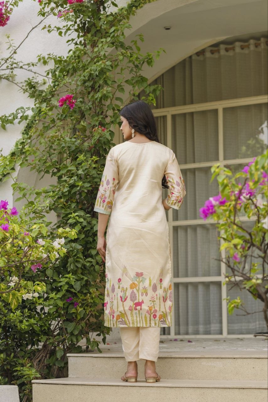 Elegant Ivory Floral Embroidered Kurta Set with Matching Dupatta