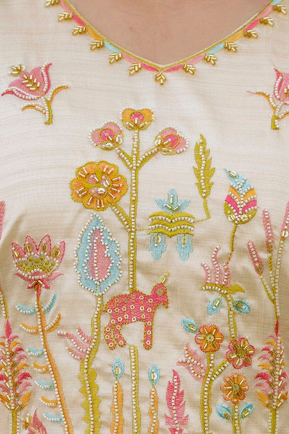 Elegant Ivory Floral Embroidered Kurta Set with Matching Dupatta
