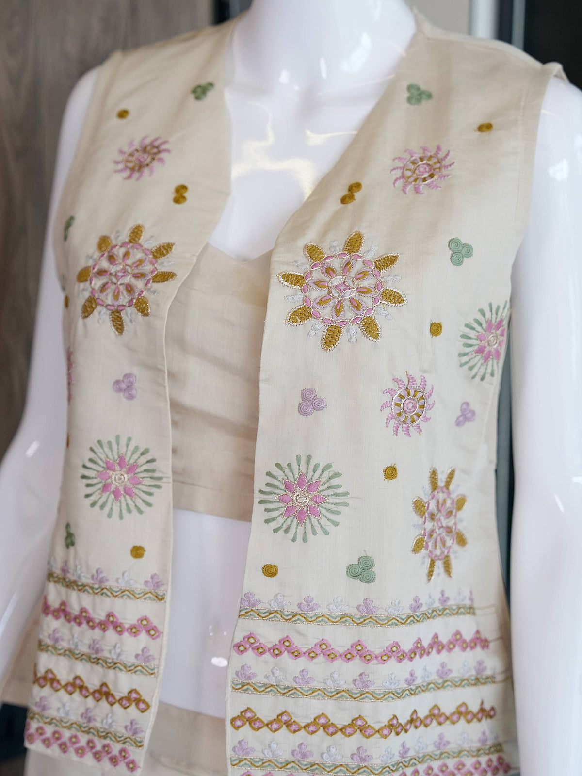 Graceful Cream Embroidered Jacket Co-Ord Set