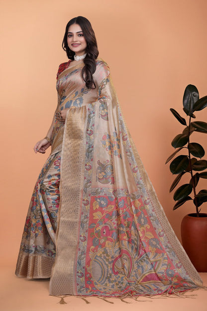 Beige & Multicolor Patola Print Soft Silk Saree with Rich Pallu