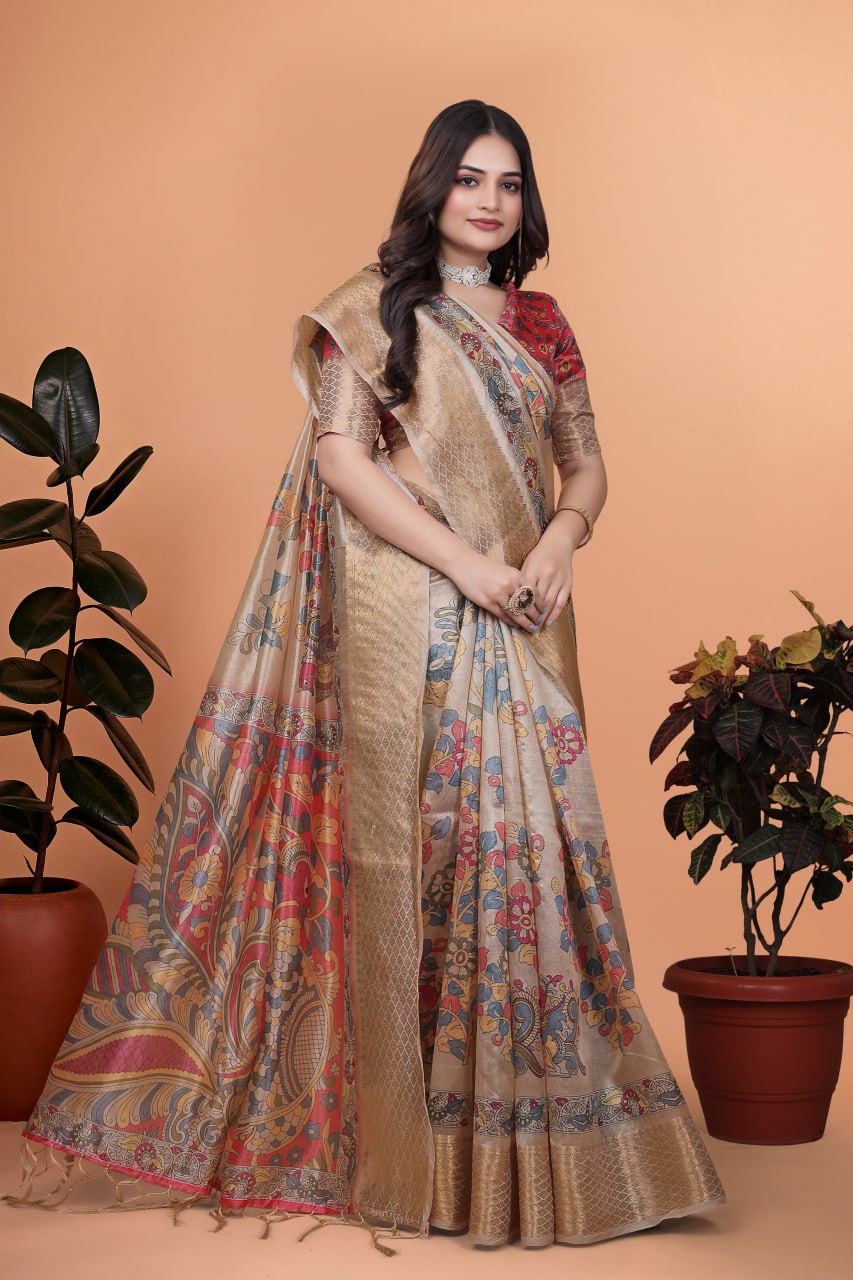 Beige & Multicolor Patola Print Soft Silk Saree with Rich Pallu