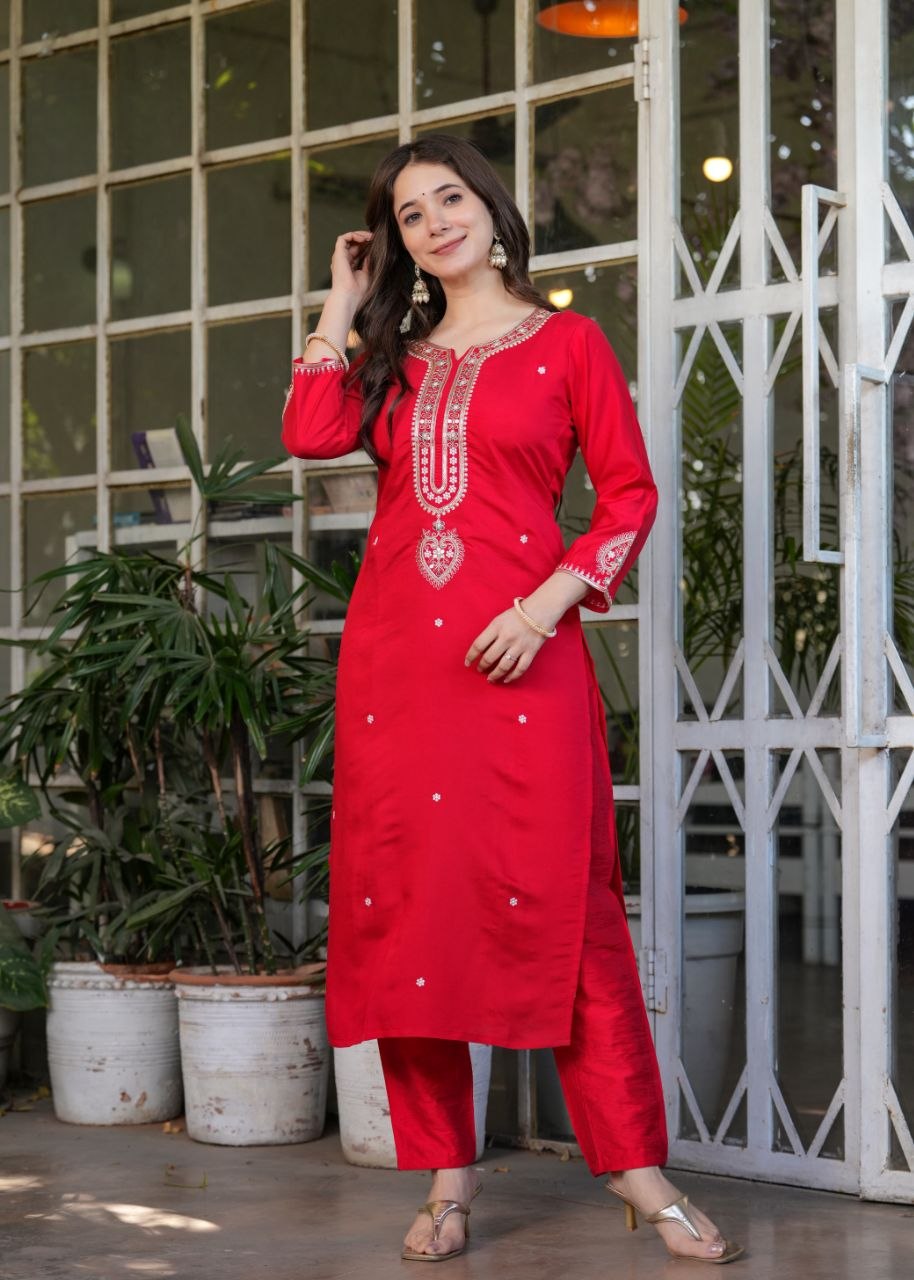 Elegant Viscose Chanderi Embroidered Suit Set with Designer Dupatta