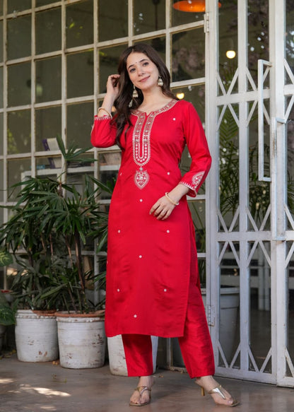 Elegant Viscose Chanderi Embroidered Suit Set with Designer Dupatta