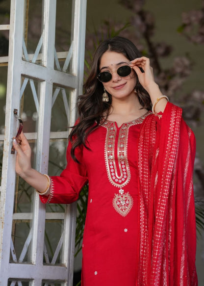 Elegant Viscose Chanderi Embroidered Suit Set with Designer Dupatta
