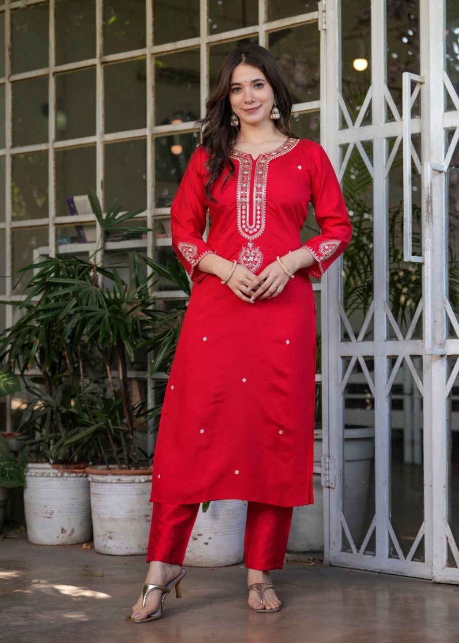 Elegant Viscose Chanderi Embroidered Suit Set with Designer Dupatta
