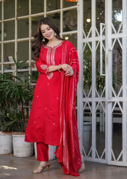 Elegant Viscose Chanderi Embroidered Suit Set with Designer Dupatta