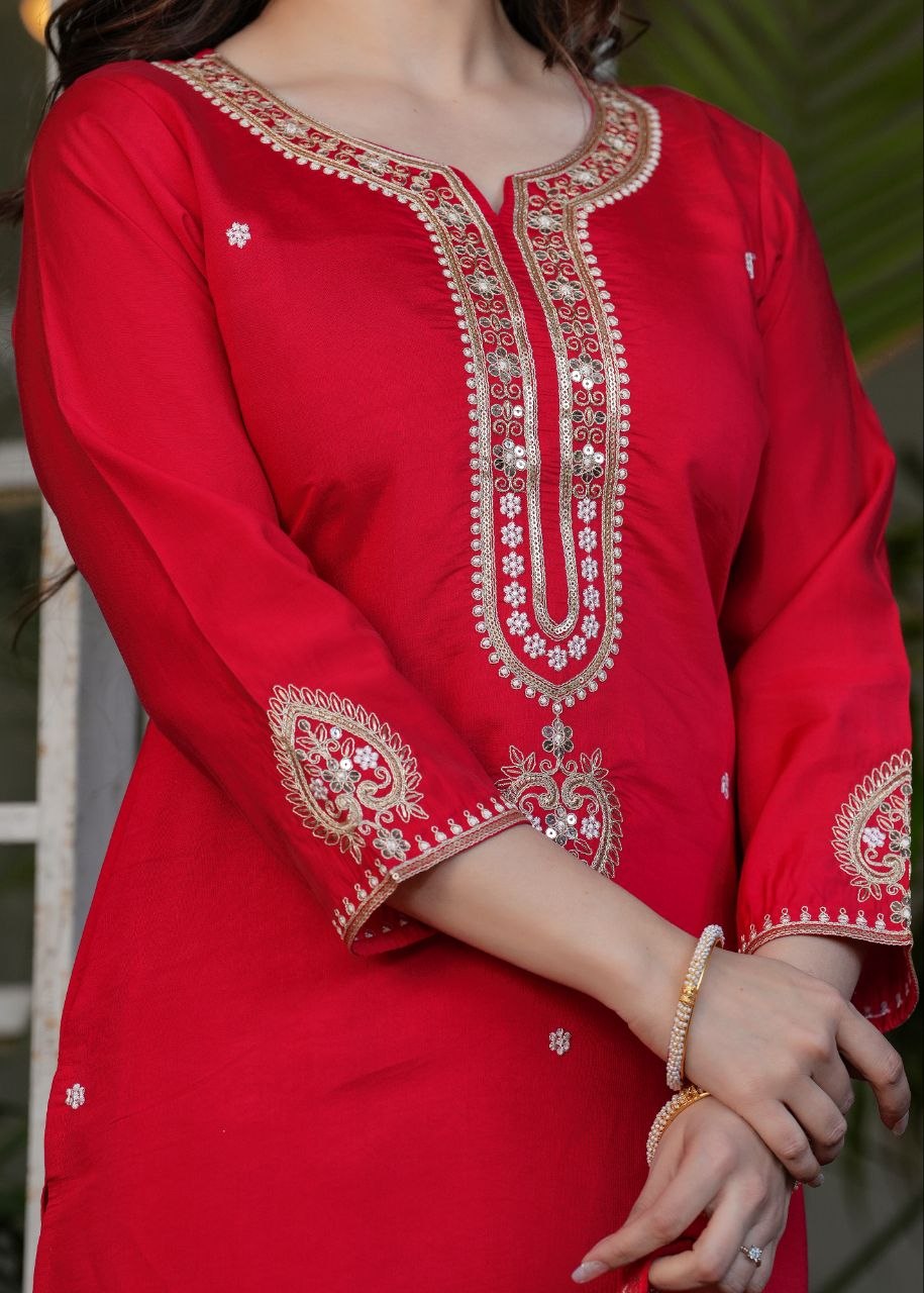 Elegant Viscose Chanderi Embroidered Suit Set with Designer Dupatta