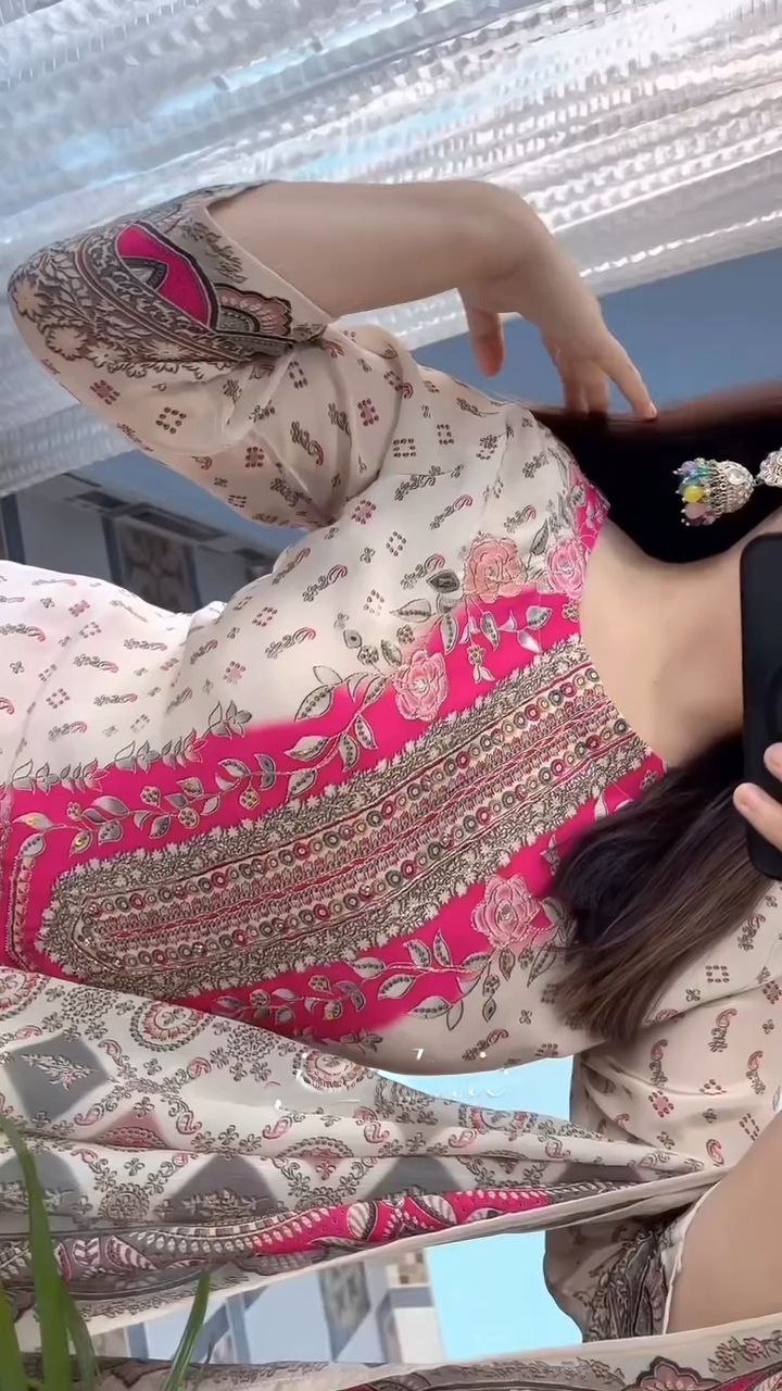 Women's Cream & Pink Printed Unstitched Salwar Suit with Elegant Cotton Blend Dupatta