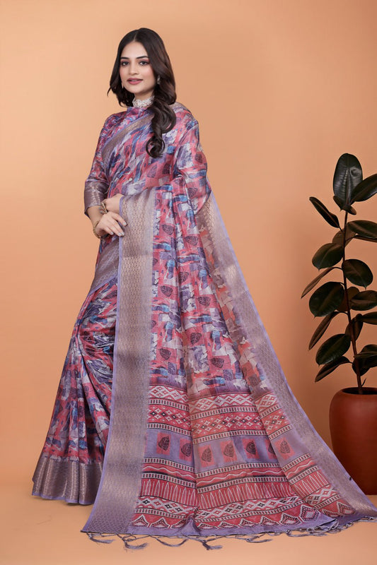 Fancy Printed Silk Saree with Traditional Zari Border & Rich Designer Pallu