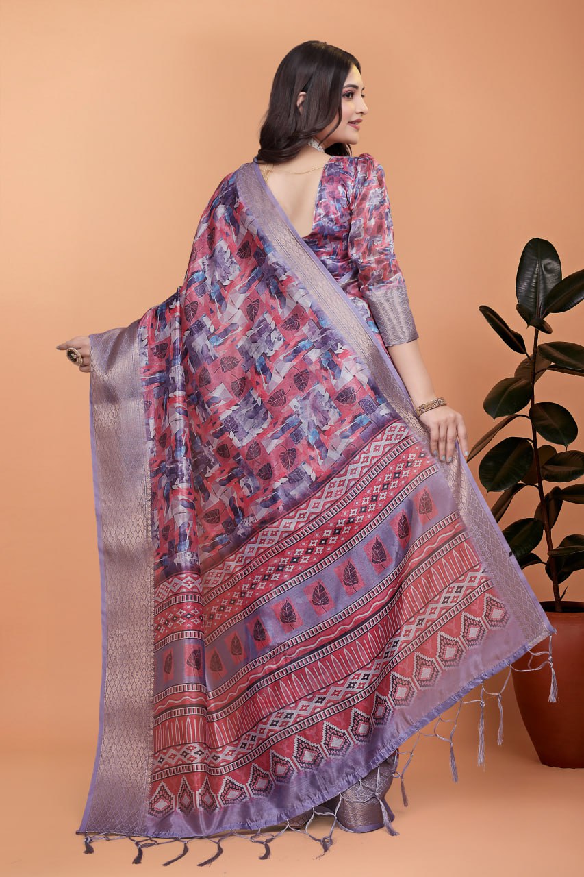 Fancy Printed Silk Saree with Traditional Zari Border & Rich Designer Pallu