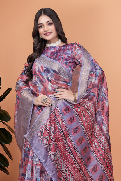 Fancy Printed Silk Saree with Traditional Zari Border & Rich Designer Pallu