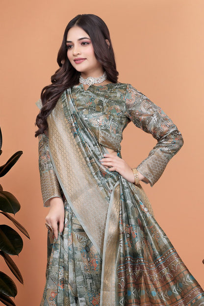 Elegant Multicolor Soft Silk Saree with Ethnic Digital Print