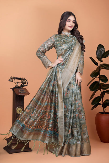 Elegant Multicolor Soft Silk Saree with Ethnic Digital Print