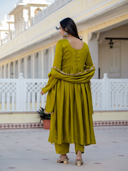 Traditional Stunning Vichitra Silk Anarkali Suit with Printed Silk Dupatta