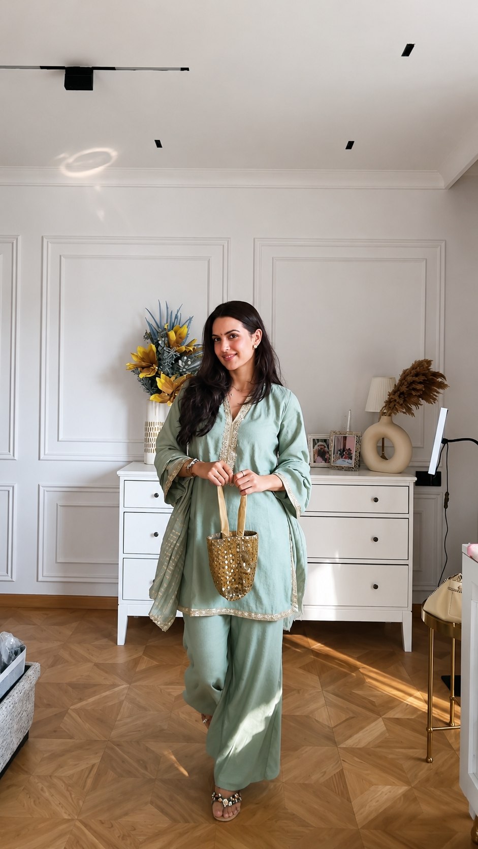 Mint Comfort Lace Kurta Palazzo Set