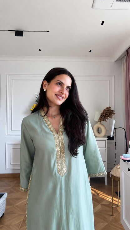 Mint Comfort Lace Kurta Palazzo Set