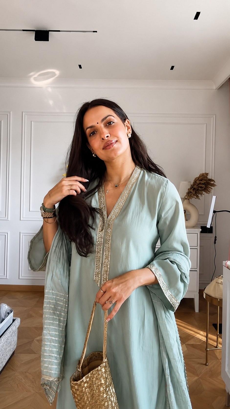 Mint Comfort Lace Kurta Palazzo Set