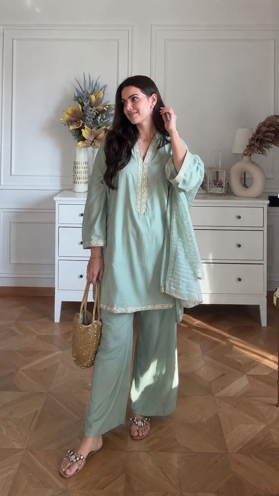 Mint Comfort Lace Kurta Palazzo Set