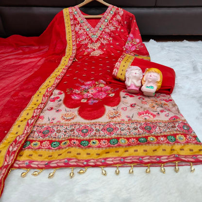 Elegant Embroidered Red Salwar Suit Set with Detailed Dupatta