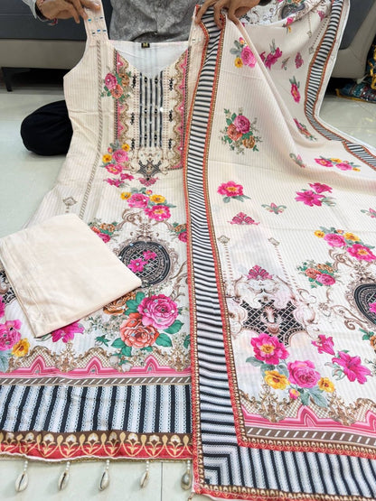Peach Blossom Elegance Printed Suit Set