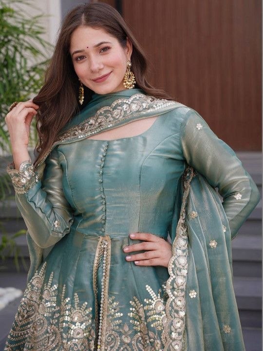 Sea Green Embroidered Peplum Sharara Suit Set