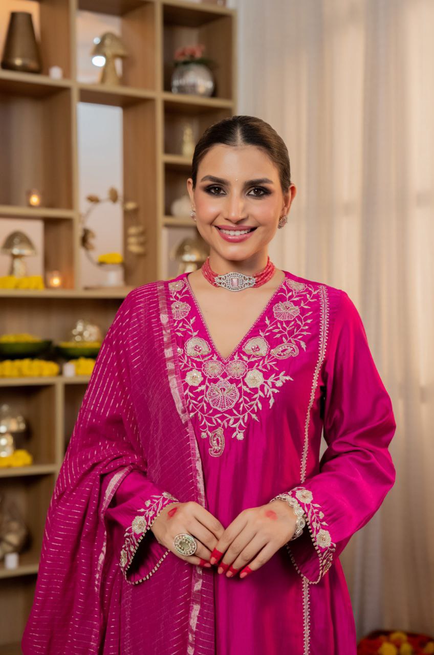 Radiant pure Satori silk Embroidered Silk Blend Kurta Palazzo Set
