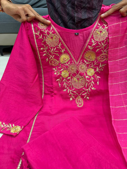 Radiant pure Satori silk Embroidered Silk Blend Kurta Palazzo Set