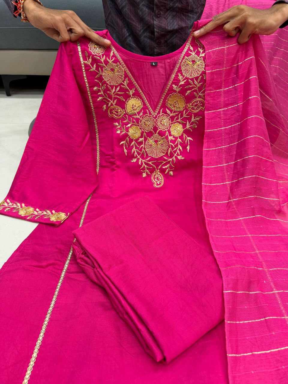 Radiant pure Satori silk Embroidered Silk Blend Kurta Palazzo Set