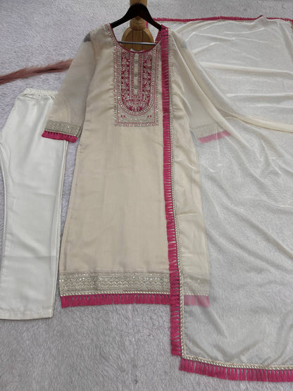 Pretty White Embroidered Suit Set