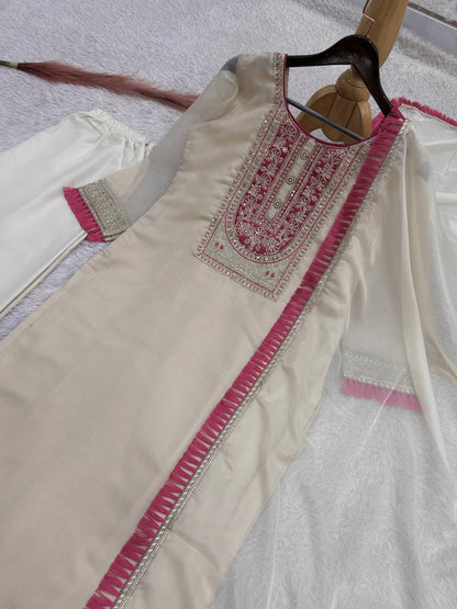 Pretty White Embroidered Suit Set