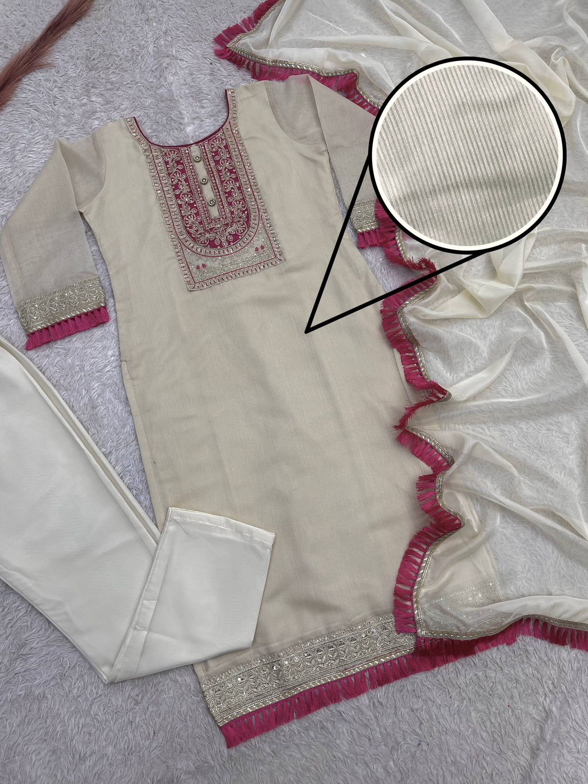 Pretty White Embroidered Suit Set