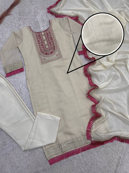 Pretty White Embroidered Suit Set
