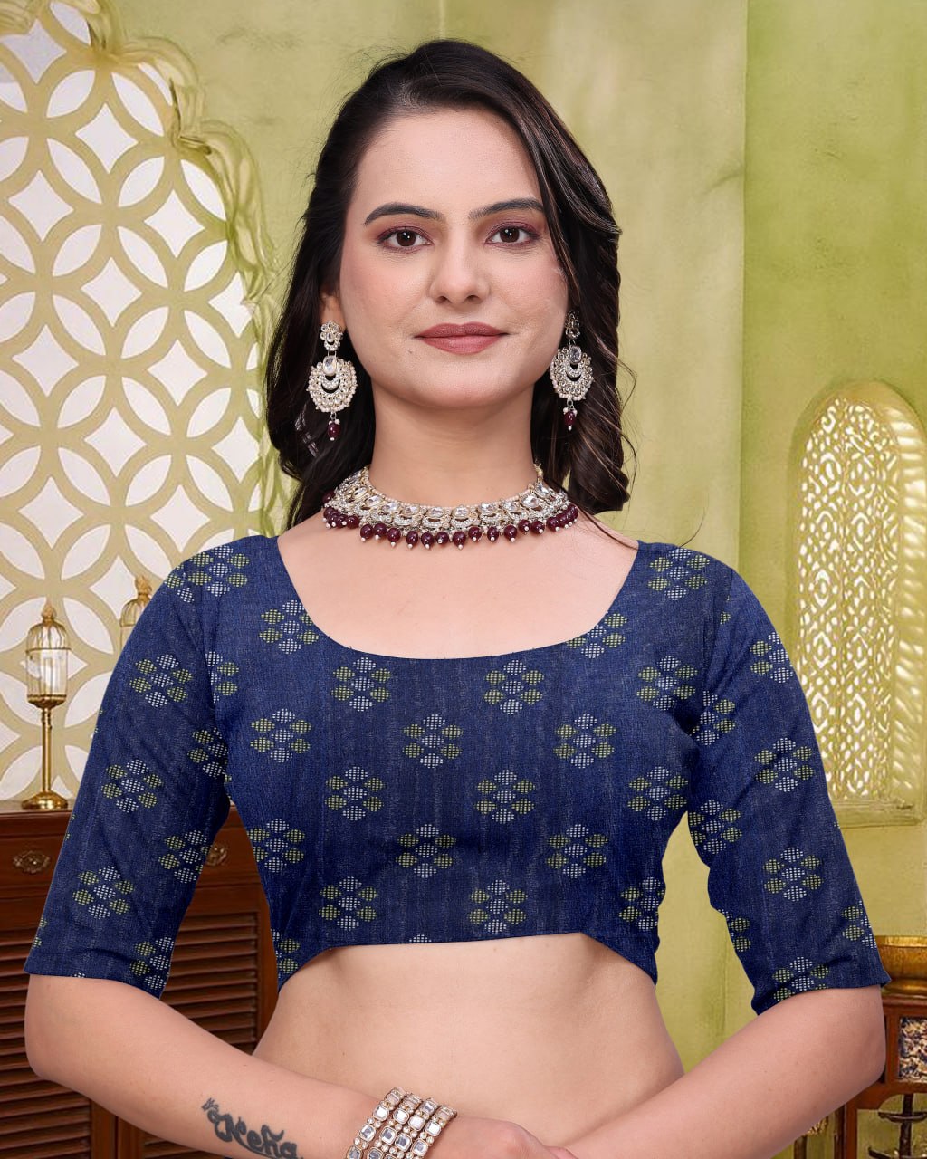 Royal Navy Blue Mal Cotton Saree with Traditional Woven Print Design