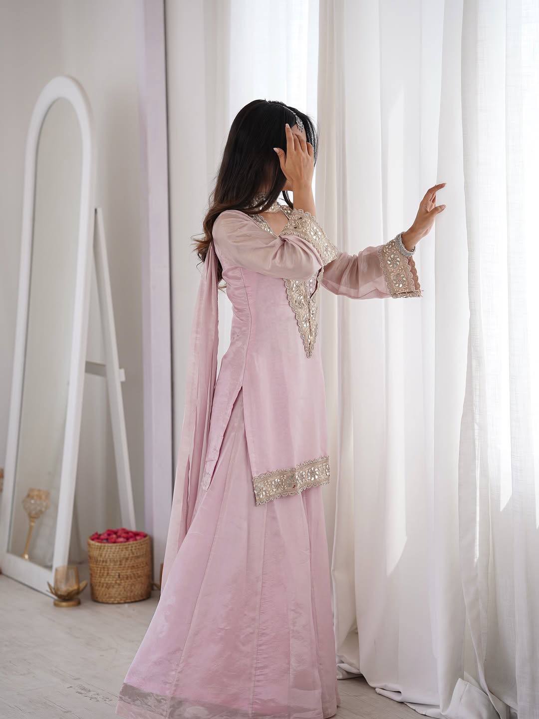 Amazing Heavy Frendy Silk V-Neck Heavily Embroidered Sharara Suit Set