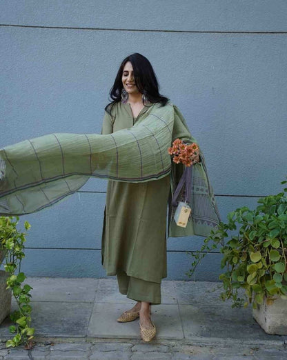 Olive Green Comfort Kurta Pant Dupatta Set