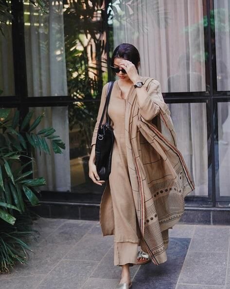 Soft Ease Beige Printed Suit Set