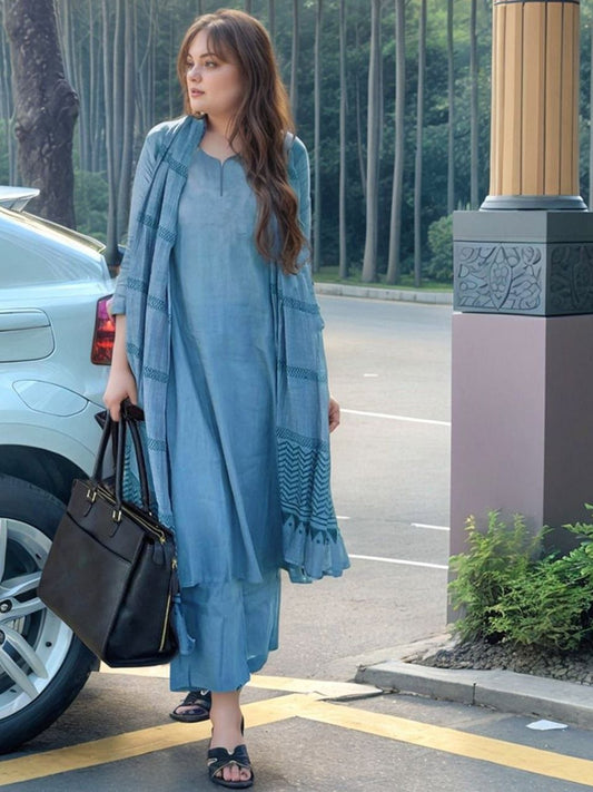 Sky Blue Cotton Straight Kurta Pant Set