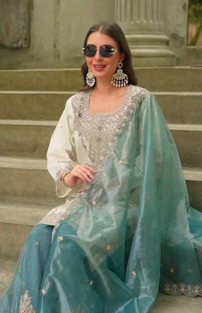 Elegent Heavy Frendy Silk Embroidered Sharara 3-Piece Suit Set
