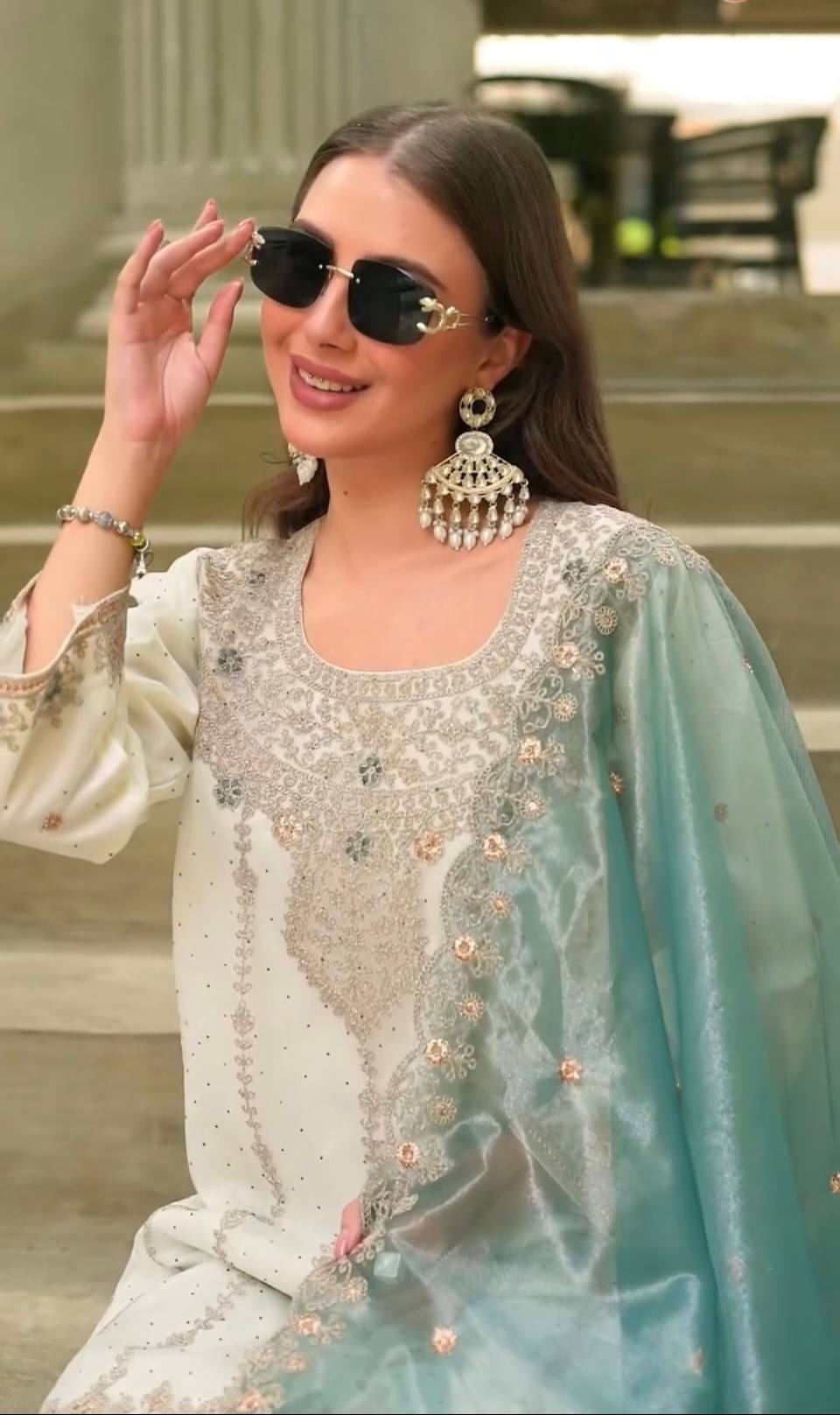 Elegent Heavy Frendy Silk Embroidered Sharara 3-Piece Suit Set