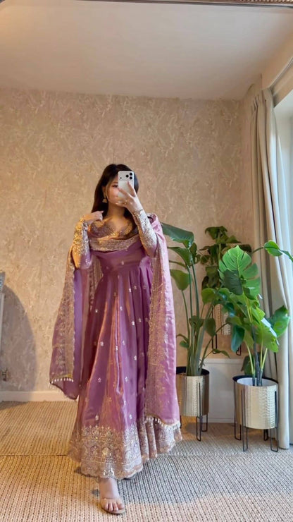 Stylish Mauve Embroidered Anarkali Set