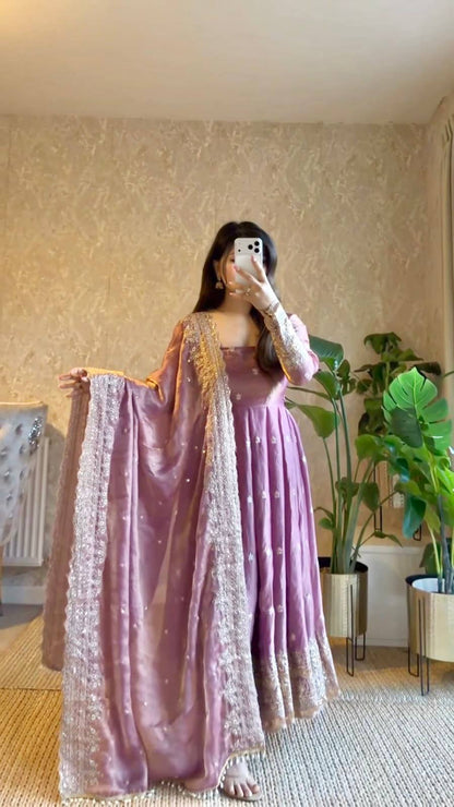 Stylish Mauve Embroidered Anarkali Set