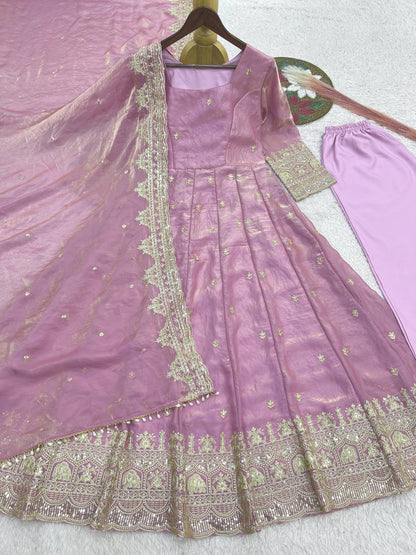 Stylish Mauve Embroidered Anarkali Set