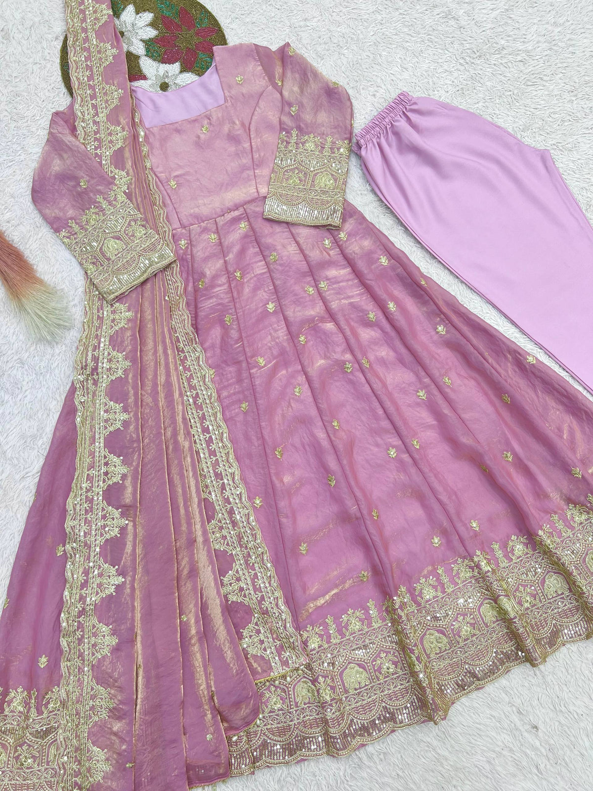 Stylish Mauve Embroidered Anarkali Set