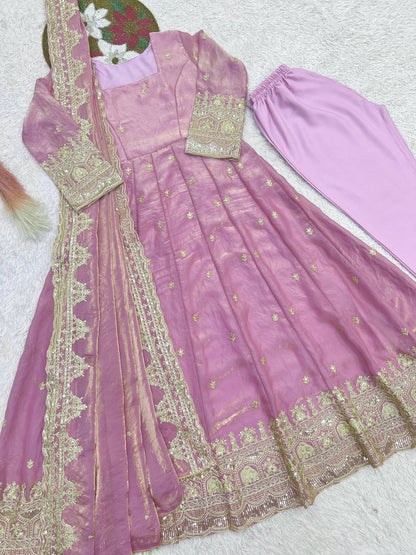 Stylish Mauve Embroidered Anarkali Set