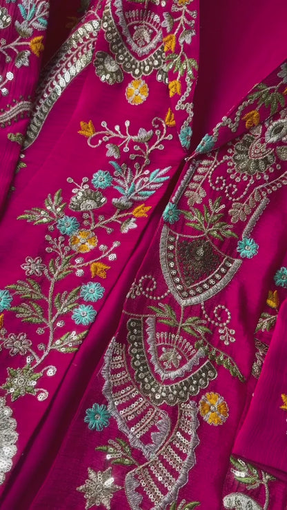 Beautiful Rani Pink Embroidered Palazzo Jacket Set